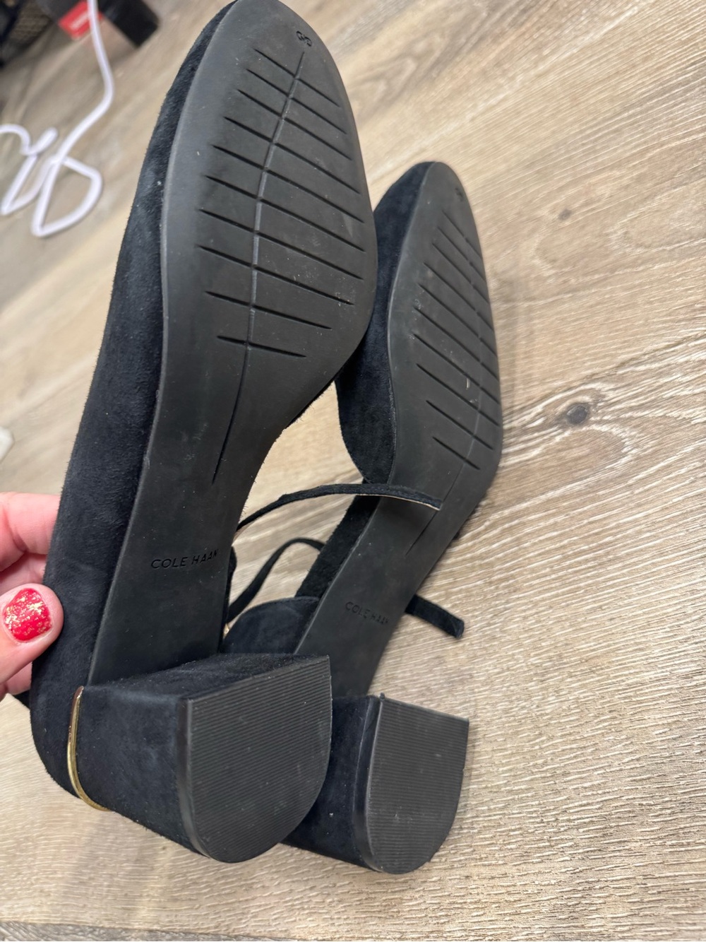 Cole Haan Black Suede Ankle-Strap Block Heels KG - Picture 4 of 5